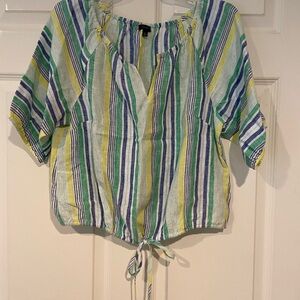Talbots Linen Striped Tie Hem Top